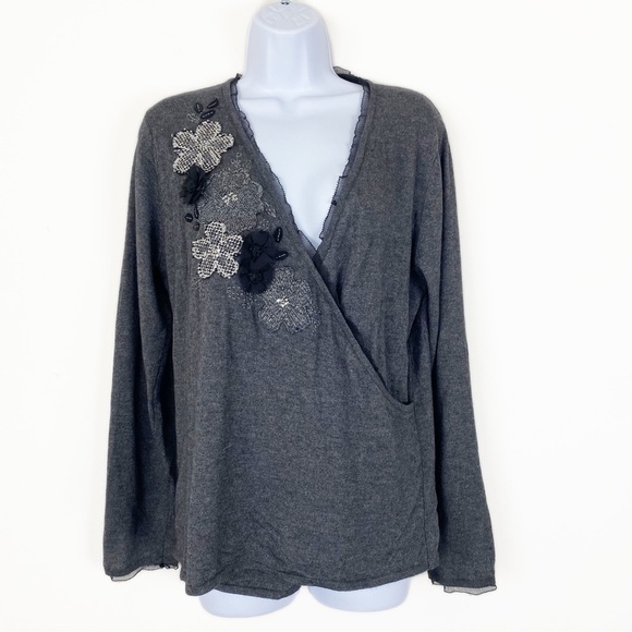 COLDWATER CREEK Cashmere Angora Blend Surplice V-neck Grey Sweater Medium Soft - Picture 1 of 5